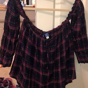 Off the shoulder flannel shirt!